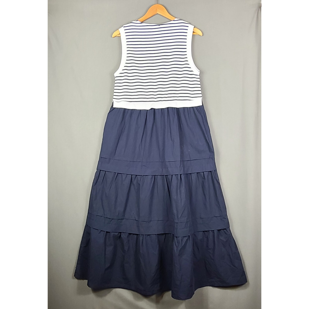 NWT Jodifl Blue White Striped Full Tiered Dress Nautical Coastal Preppy Size M - Picture 4 of 8